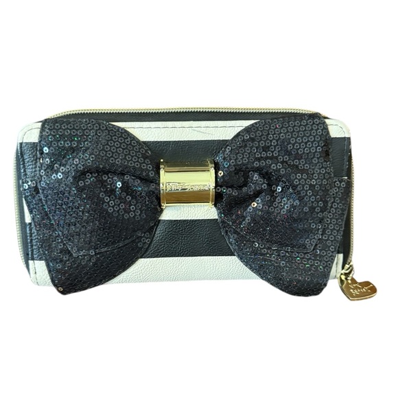 Betsey Johnson Handbags - Betsey Johnson Wallet crossbody black & white stripe with black sequins bow
